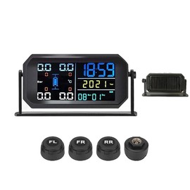 RGTTOTG Smart Solar TPMS Tire Pressure Monitoring System Plus Screen Real time Monitoring & Early Warning of tire Temperature Pressure Digital Calendar & Clock Functions 4-External Sensor for Car