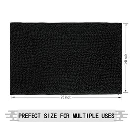BOANKODU Bathroom Rugs Mat 23 x 14, Ultra Soft Absorbent Bath mat, Quick Dry Machine Washable Chenille Bath Rug, Non Slip Bath Mat for Bathroom Floor, Home Decor Accessories, Black