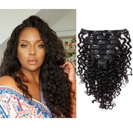 Lacerhair Water Wave Big Curly Clip in Remy Human Hair Extensions 3A 3B 18Inch For Black Women 7 Pieces 120g with 17Clips