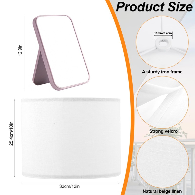 White Linen Lamp Shade,Drum lamp shade for table lamps 13"