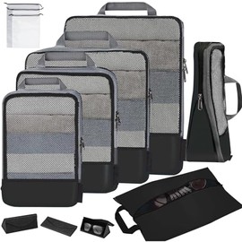 Bolsa Organizador de Viaje para Maletas Compresión, 10pcs Bolsas Organizadora de Equipaje Viaje Accesorios, Organizador de Equipaje para Ropa Zapatos 