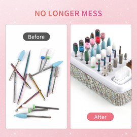 2 in 1 Nail Drill Bits Holder & Cleaning Brush Case,30 Holes Dustproof Nail Art Drill Bits Stand Display Storage Box and Nail Drill Bits Cleaner Manicure Tools Shiny (Multicolor)