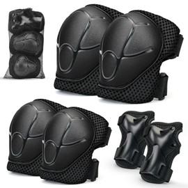 Kids Knee And Elbow Pads ,6pcs Wrist Guard Knee And Elbow Pads for Children, Kids Sports Protective Gear Set With Mesh Bag for Skateboard, Roller Skating, Biking, And Outdoor Multi-Sports (Black)