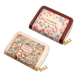 HEmlSkron Compact Vintage Daisy Wallet for Women - 18 Card Slots, Waterproof Zip Purse with Anti-Drop Design (White & Red)