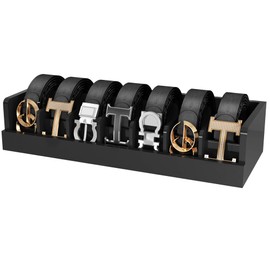 Dexgva Belt Organizer for Drawer - Bamboo Belt Storage Organizer | Belt Rack for Closet Wall Mount Men Women Tie Sock Bra Scarf Ribbon (Black, 7 Grids)