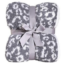 Panku Ultra Soft Leopard Throw Blanket, Cozy Knit Warm Cheetah Fleece Blankets for Couch and Sofa, Knit Reversiable Luxury Fluffy Blanket Throw (50x60 Inches, Snow Light Grey)