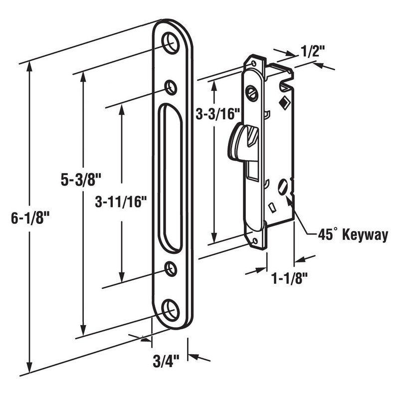 FPL Replacement Sliding Door Handle with Non-Keyed Pull - Offset