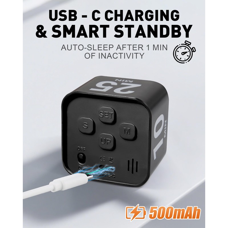 WAFHX Pomodoro Timer Cube for Productivity — 5/25/10/50 Minutes Preset,