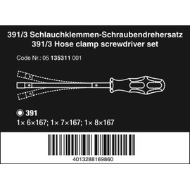 WERA 05135311001 391/3 Hose Clamp Screwdriver Set Sizes 6.0-8.0