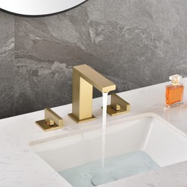 sumerain Brushed Gold 8 Inch Widespread Bathroom Faucet 2 Handle Lavatory Faucet Solid Brass, with Quick Connect Hose