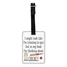 Gift Base I Might Look Like I'm Listening to You Cricket Visual Luggage Tag with Black Strap