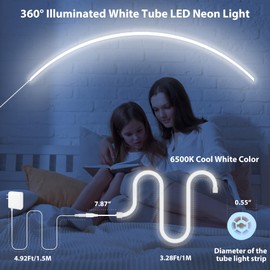 HOUHUI LED Neon Rope Light 360° Lighting,3.28Ft Round Tube White LED Strip Lights 360 Degree Illumination,IP65 Waterproof Flexible DIY LED Neon Lights for Bedroom Gaming Room Kids Wall Lights Decor
