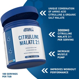 Applied Nutrition Citrulline Malate 2:1 | 3000mg per Serving Nitric Oxide Booster Amino Acid Powder Supports Muscle Recovery Improves Performance Vegan Gluten Free (300g - 100 Servings) (Unflavoured)
