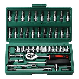 Juego de llaves de tubo de 46 piezas, Llave de Carraca Reversible Set, herramientas combinadas de destornilladores multifunción, 14 Pulgada Juego de  