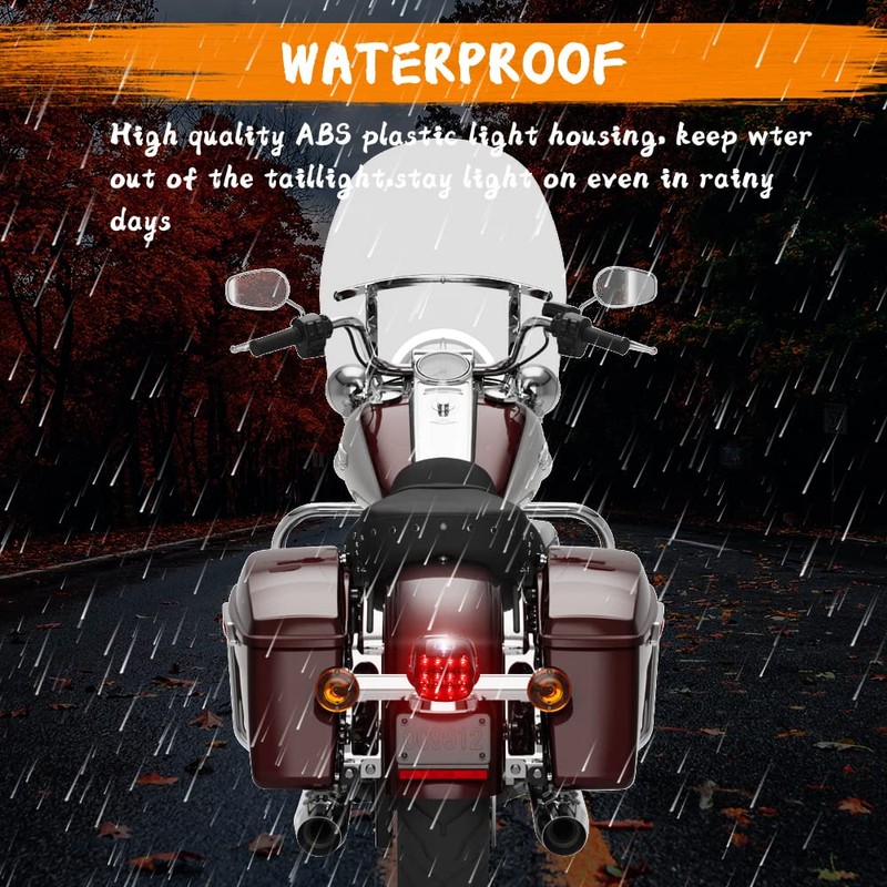 MotoParAcc Smoked LED Tail Light, Motorcycle Rear Layback Brake Taillights