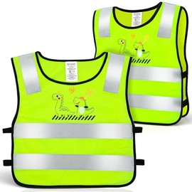 Pack of 2 Children's High Visibility Vest with Dinosaur Motif, 360° High Visibility, High Visibility Vest Children 3-10 Years for Boys and Girls, Suitable for Outdoor Activities in Autumn