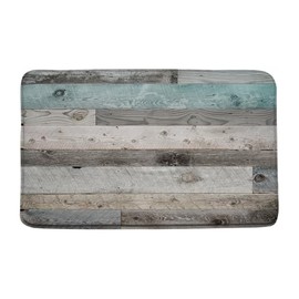 JONSEQIN Rustic Wooden Board Bath Mat Blue Teal Vintage Old Barn Door Country Western Farmhouse Memory Foam Bathroom Kitchen Toilet Decor Floor Rugs 17.8Wx29.5H