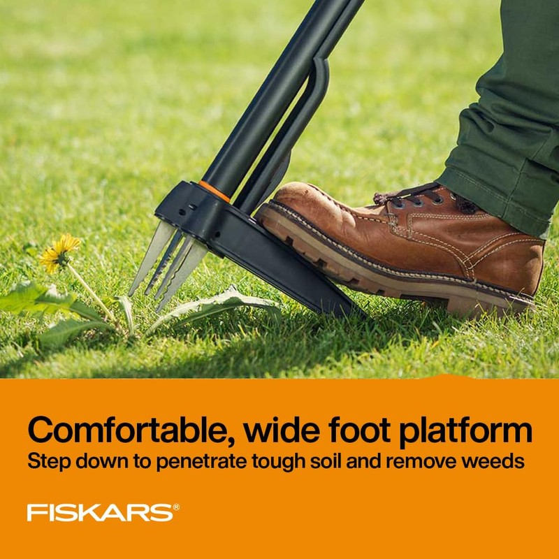 Fiskars Stand-Up Weed Puller Tool, 4 Serrated Stainless Steel Claws