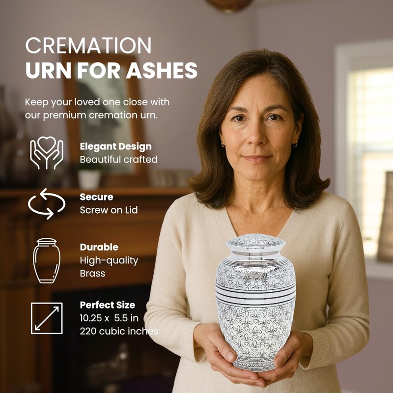 Silver Fleur De Lis Adult Cremation Urn