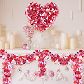 Riceshoot 131.23 ft Valentine's Day Tinsel Garland Metallic Heart Hanging Twist Tinsel Artificial Pink Red Glittering Garland for Valentine's Day Wedding Party Decor