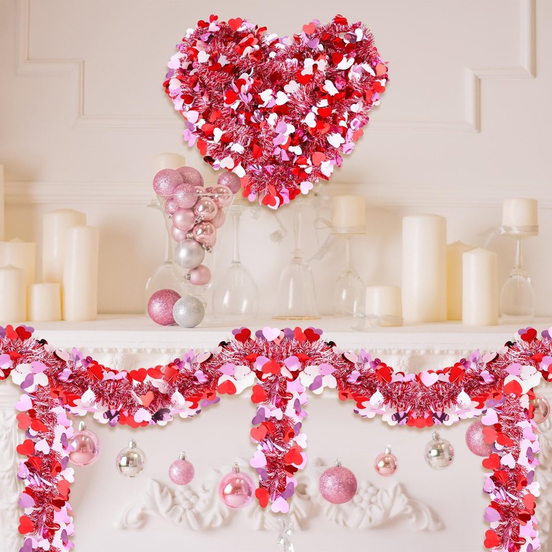 Riceshoot 131.23 ft Valentine's Day Tinsel Garland Metallic Heart Hanging