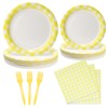 UVTQSSP 96Pcs Party Plates and Napkins Sets, Yellow Gingham Checkered