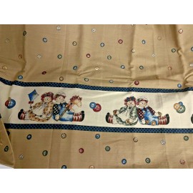Marcus Brothers Textiles Dianna Marcum Raggedy Dolls Hobby Horse Button Toss Single Border on Tan BTHY