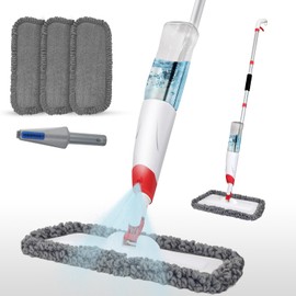 Spray Mops for Floor Cleaning, Microfiber Spray Cleaning Mop Kit with 3 Reusable Washable Pads 700ML Refillable Bottle and Scrubber Flat Mop with 360 Degree Swivel Head for Hardwood Laminate (Grey)