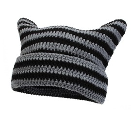 Crochet Cat Ear Beanie for Women - Vintage Slouchy Fox Hat, Y2K Grunge Style Soft Knit Hat, Women’s Winter Accessories Beige