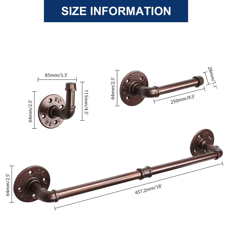 NearMoon 5-Pieces Industrial Pipe Bathroom Hardware Set, Include 18 Inch
