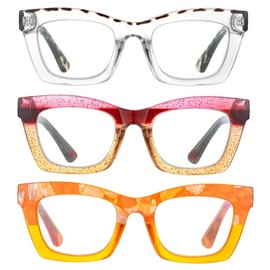 bullabulling 3 pack Oprah style Spring hinge Readers Blue Light Blocking Computer Square Reading Glasses for Women Men (c9/c5/c7, 1.5)