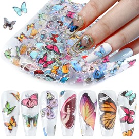 Holographic Nail Foil Transfer Stickers Decals, Butterfly Nail Foils Polish Sticker, Laser Glitter Big Butterflies Nail Art Design Supplies for Nail Transfer Glue Polish, Women Nail Film Decorations