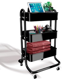 Generic Zenithmarket Rolling Carts with Wheels, 3-Tier Slim Design, Metal Frame, Plastic Trays, Black Kitchen Cart for Groceries, Bathrooms, and Office Supplies, ZJ-7006
