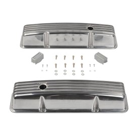 BATONECO Aluminum Valve Covers with Holes Retro Finned Tall Style Compatible with 58-86 Small Block Chevy Engines 283 305 327 350 400 Polished