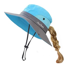 Children's Foldable Sun Hat Fishing Hat Summer Hat UV Protection Hiking Hat Garden Hat Waterproof Outdoor Bush Hat with Adjustable Chin Strap, blue