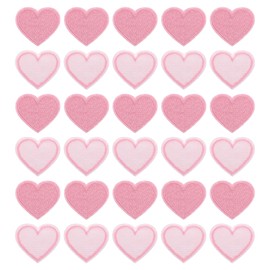 QUARKZMAN Iron-On Patches, Pink Iron-On Patches, Iron-On Patches, Heart-Shaped Patches for Clothes, Jackets, Backpacks, Repairing Decorations, Pack of 30, 40 x 35 mm