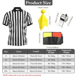 rookea 5 Pcs Halloween Referee Costume Kit, Referee Costume for Boy Kids Men, Sports Costume Shirt Uniform Umpire Whistle Yellow Penalty Flag Card for Halloween Basketball Football Soccer Accessories