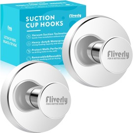 Fliverly 2pcs Suction Cup Hooks for Shower,Inside Shower,Wall,Bathroom,Bedroom,Kitchen,Door,Glass Window, Mirror, Tile, No Drilling Hanging for Towels,Robes,Loofah,hat,Clothing,Wreath (Chrome)