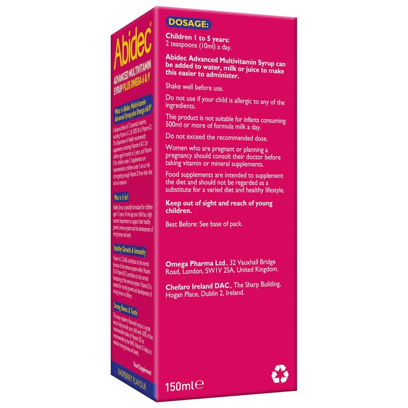 Abidec Advanced Multivitamin Syrup Plus Omega 6 & 9 Raspberry