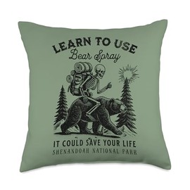 Shenandoah National Park Bear Spray Funny Hiking Camping Throw Pillow