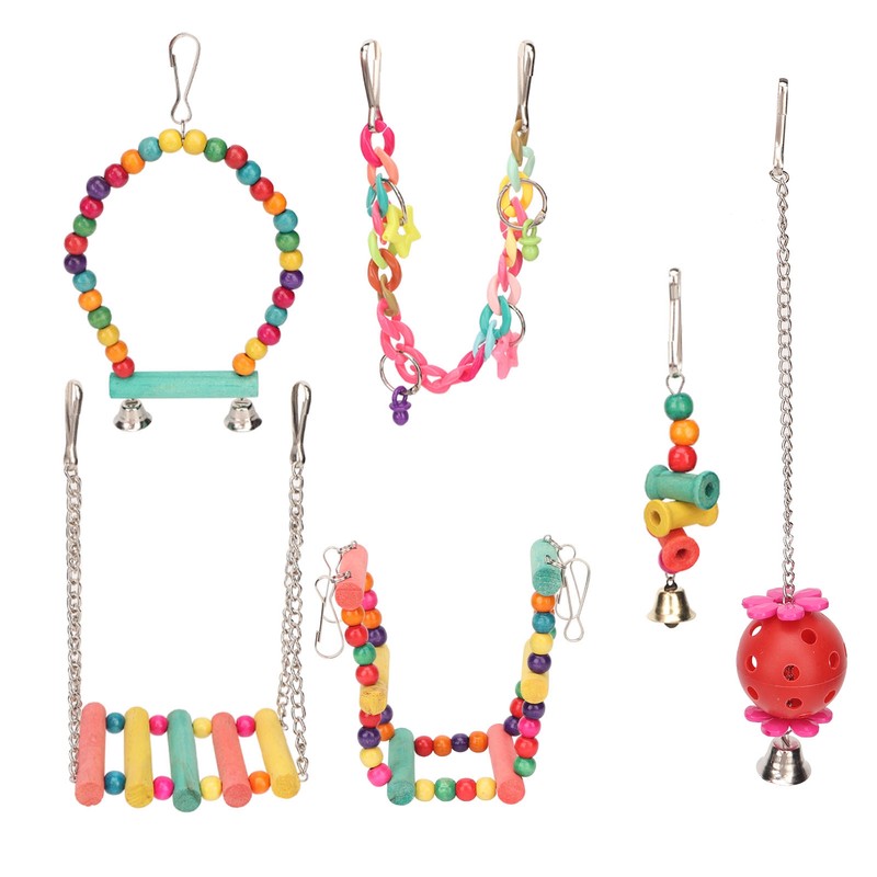 Bird Swing Hanging Toys Wooden Educational Colorful Parrot Swing Chewing