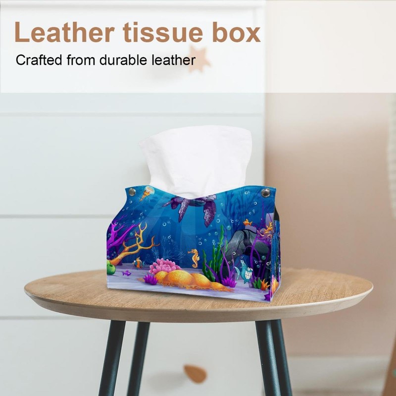 2 Pack Tissue Box Cover Holder, Turtles at The Sea