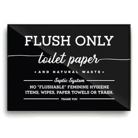 5x7 Inch Flush Only Toilet Paper & Natural Waste Designer Sign ~ Ready to Stick, Lean or Frame ~ Premium Finish, Durable (Black)