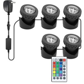 TENSUL RGB Pond Lights with Timer, IP68 Waterproof Underwater Dimmable LED Fountain Lights for Outdoor Landscape Fish Tank Pond Fountain Waterfall Garden Lawn, 5 Lights