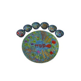The Seven Species Hand-painted Glass Seder Plate by Yair Emanuel