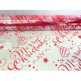 Christmas Cellophane Red Merry Christmas Pattern 80cm Wide 2 Meters Length (Folded)