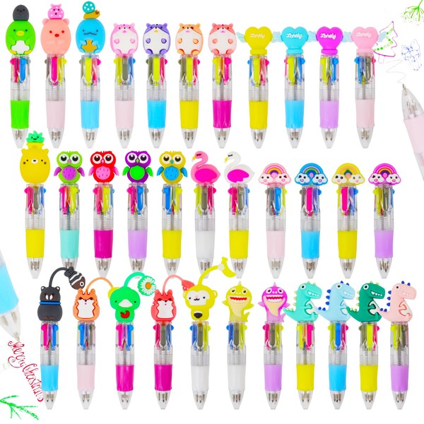 Coicok 33 Pieces Colourful Animal Pens for Children, 4-in-1 Retractable Cute Pens with Adorable Kawaii Animals, Parties Gadgets Birthday Children School Supplies Gift (Multi-Colour)