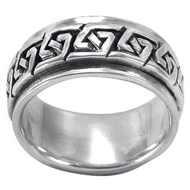MENS 10MM Wide Greek Key Braid Sterling Silver Spinner/Spinning/Spin Band Ring - 925 Sterling Silver - Meditation Worry Stress Ring - Size T