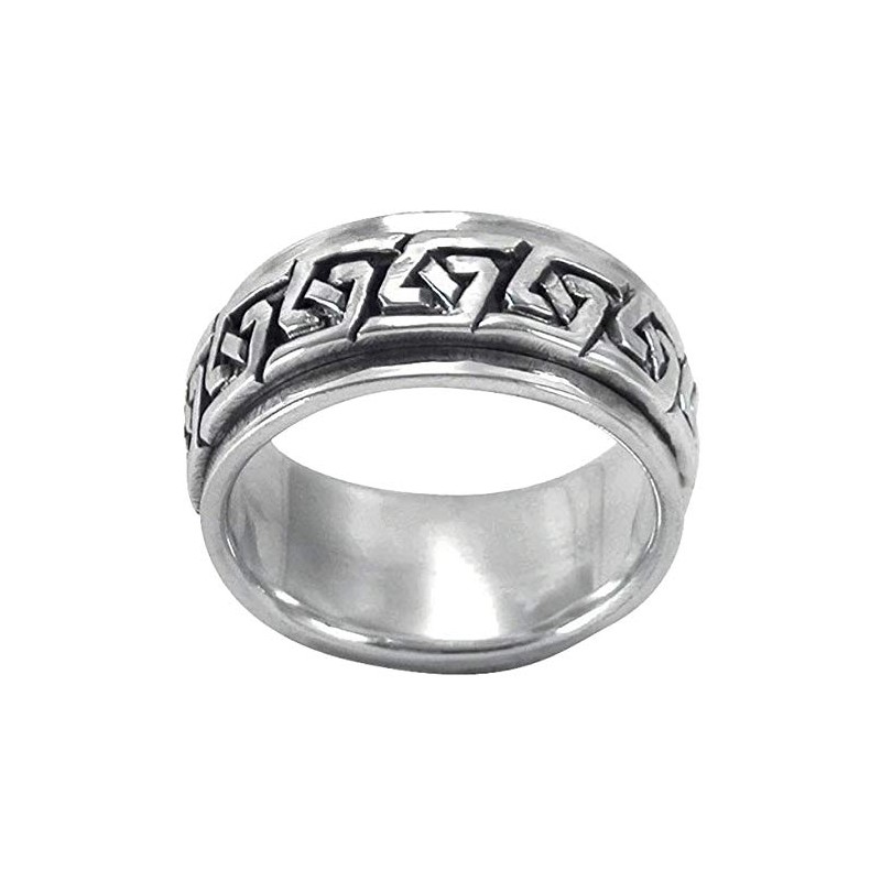 MENS 10MM Wide Greek Key Braid Sterling Silver Spinner/Spinning/Spin Band