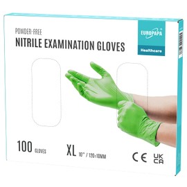 EUROPAPA® Nitrile Gloves, Box of 100, Disposable Gloves, Examination Gloves, Powder-Free, Latex, Non-Sterile, Latex Free, Disposable Gloves (XL, Green)